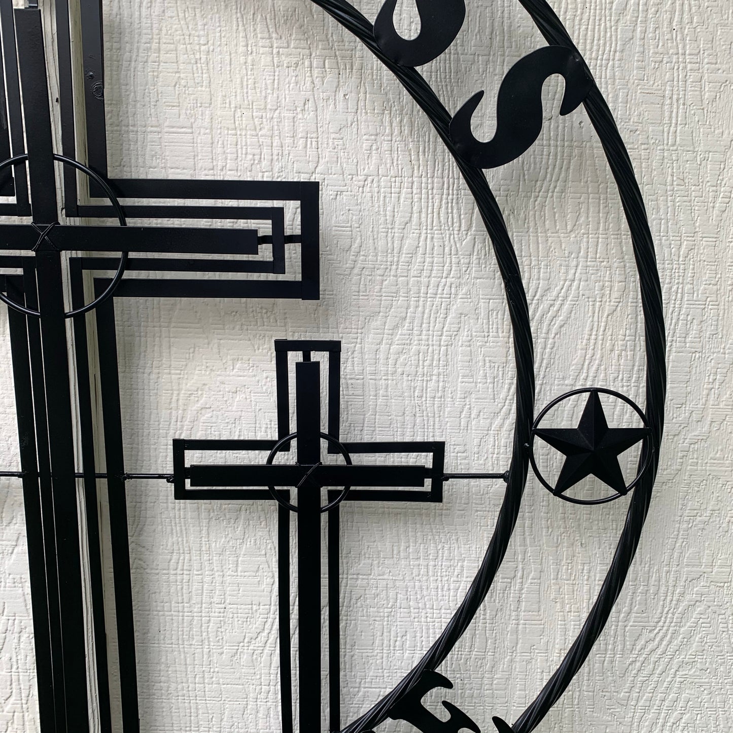 40"GOD BLESS OUR HOME CRUCIFIX CROSS METAL WALL ART BLACK HANDMADE NEW