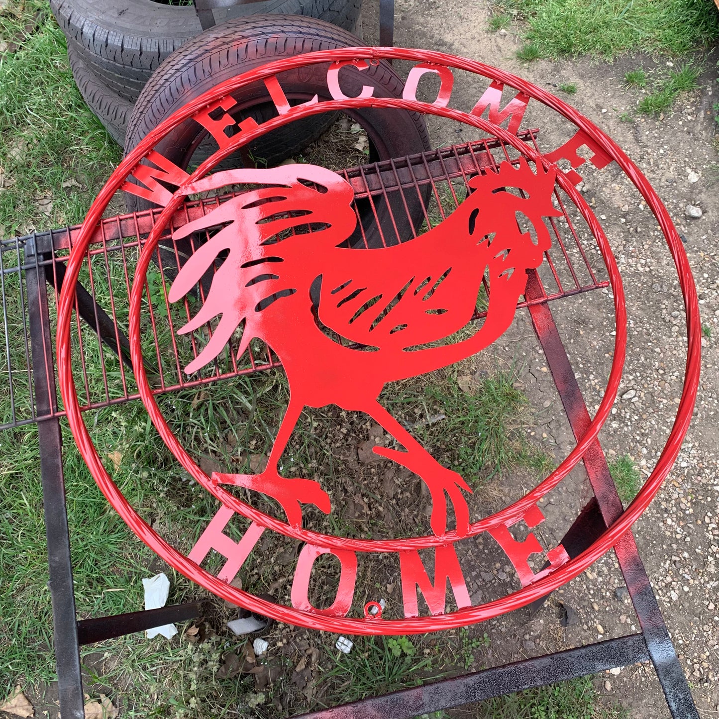 YOUR CUSTOM NAME RED ROOSTER LASERCUT METAL ART WITH RING DESIGN WESTERN METAL ANIMAL ART HOME WALL DECOR BRAND NEW