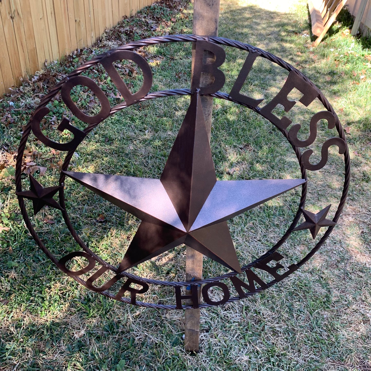 GOD BLESS OUR HOME BARN METAL STAR TWISTED ROPE RING WESTERN HOME DECOR RUSTIC BRONZE HANDMADE NEW #EH11021