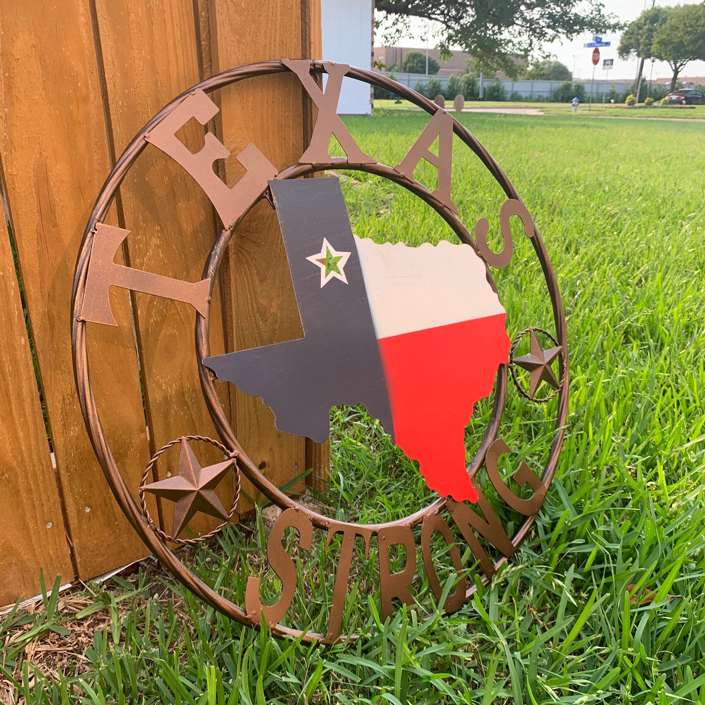 TEXAS STRONG BARN METAL WALL ART SIGN WESTERN HOME DECOR RED WHITE BLUE HANDMADE #EH13213