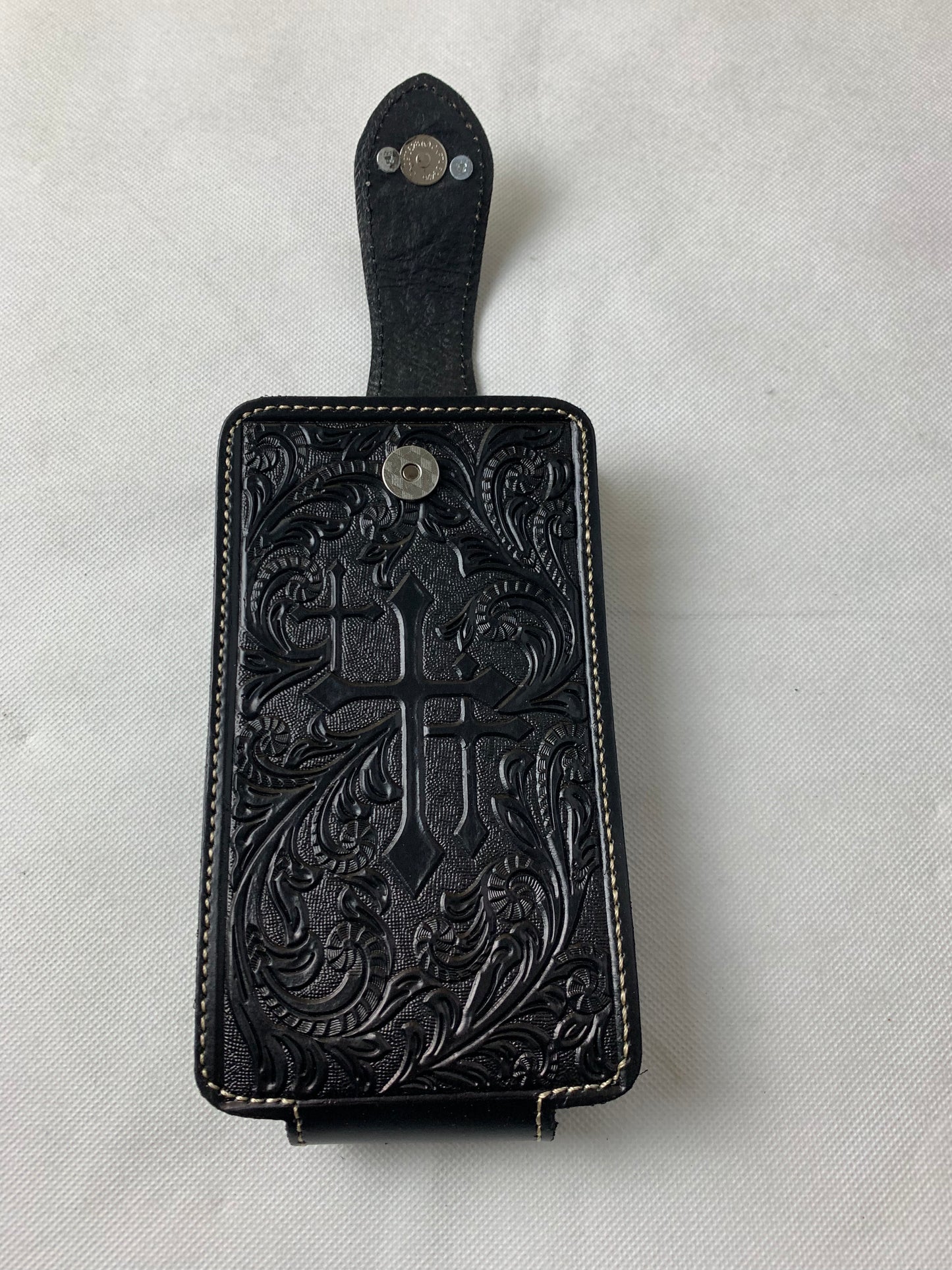#WS341D 7" COWBOY PRAYER CROSS HOLSTER BLACK LEATHER POUCH EXTRA LARGE  BELT LOOP CELL PHONE CASE UNIVERSAL OVERSIZE--FREE SHIPPING