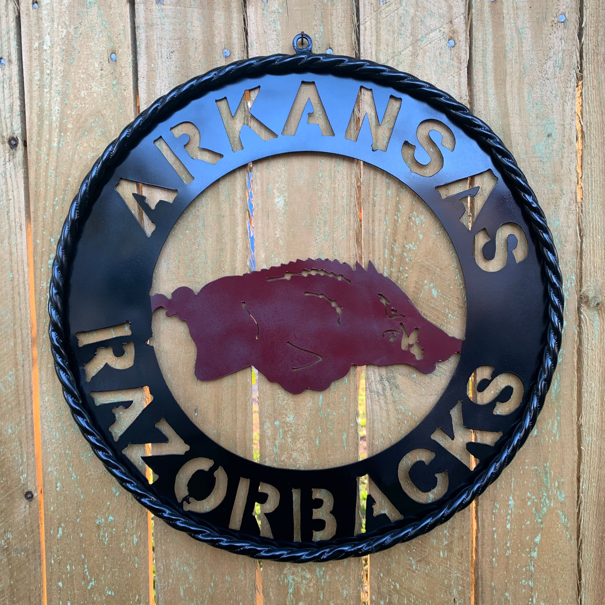 12", 18", 24", 32" ARKANSAS RAZORBACKS CUSTOM METAL VINTAGE CRAFT WIDE BAND RING TEAM SIGN HANDMADE