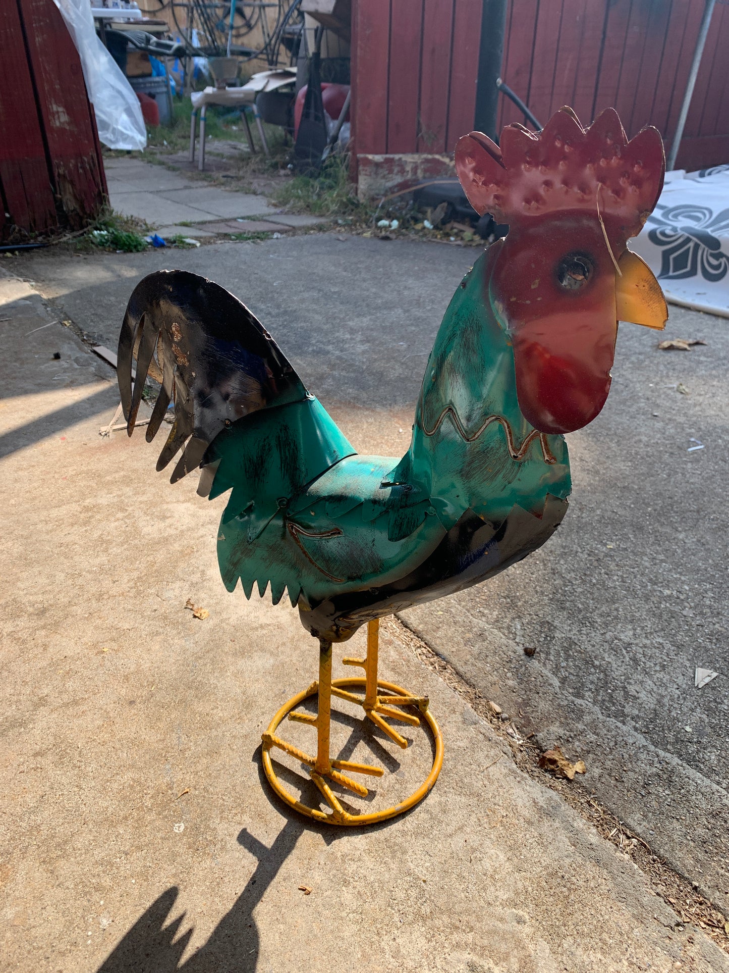 #34-041 RUSTIC TURQUOISE ROOSTER 20",30",40" CHICKEN GARDEN ANIMAL SCULPTURE METAL DECOR ORNAMENT HANDMADE