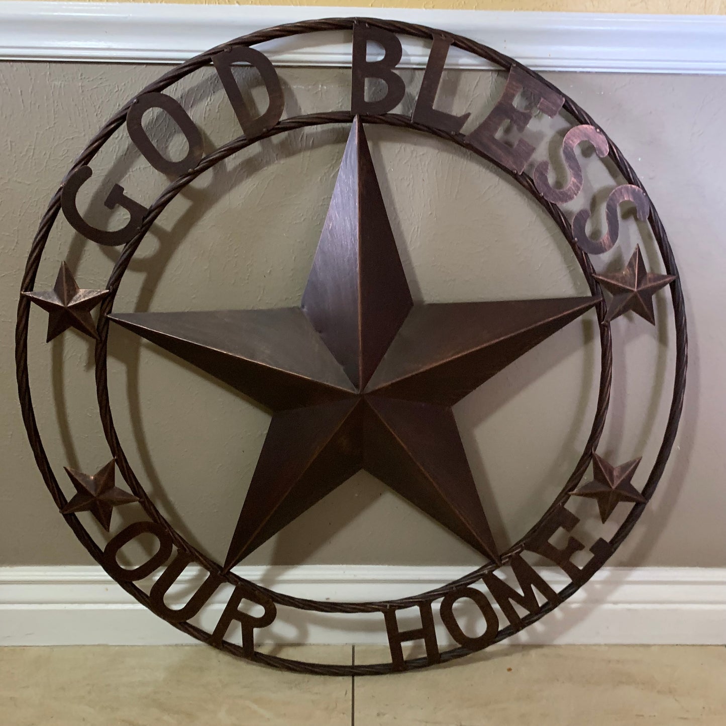 GOD BLESS OUR HOME BARN STAR METAL LONE STAR TWISTED ROPE RING WESTERN HOME DECOR HANDMADE #EH11040