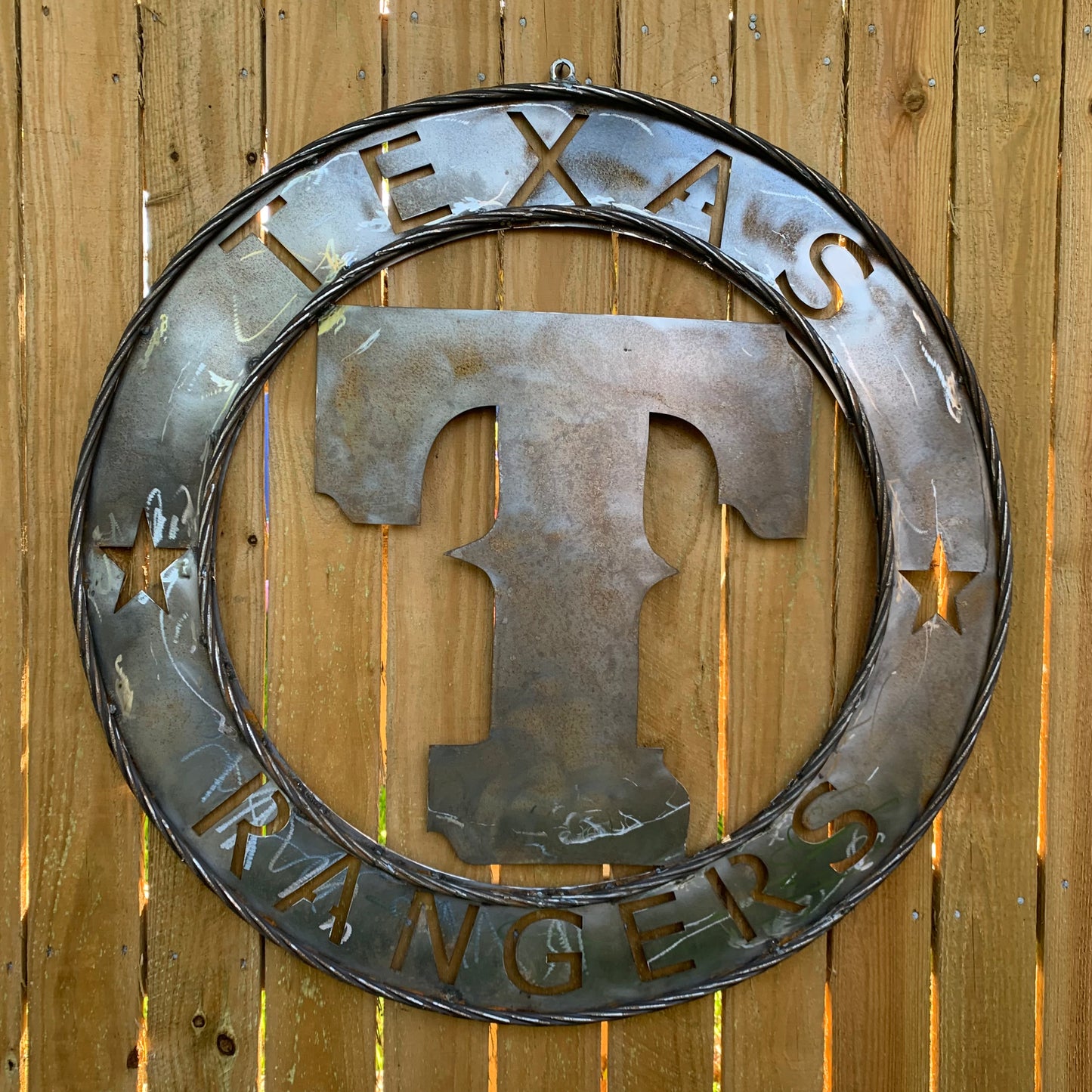 12", 18", 24", 32" TEXAS RANGERS CUSTOM RAW METAL VINTAGE CRAFT TEAM SIGN WIDE BAND RING DISC HANDMADE