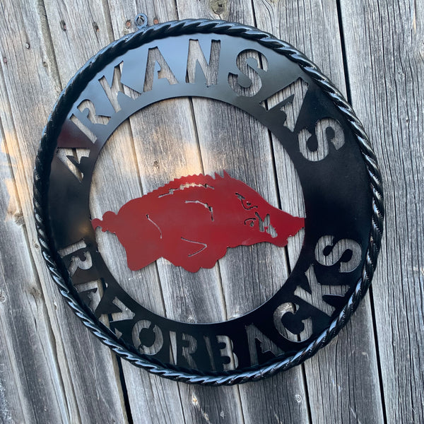 12", 18", 24", 32" ARKANSAS RAZORBACKS CUSTOM METAL VINTAGE CRAFT WIDE BAND RING TEAM SIGN HANDMADE