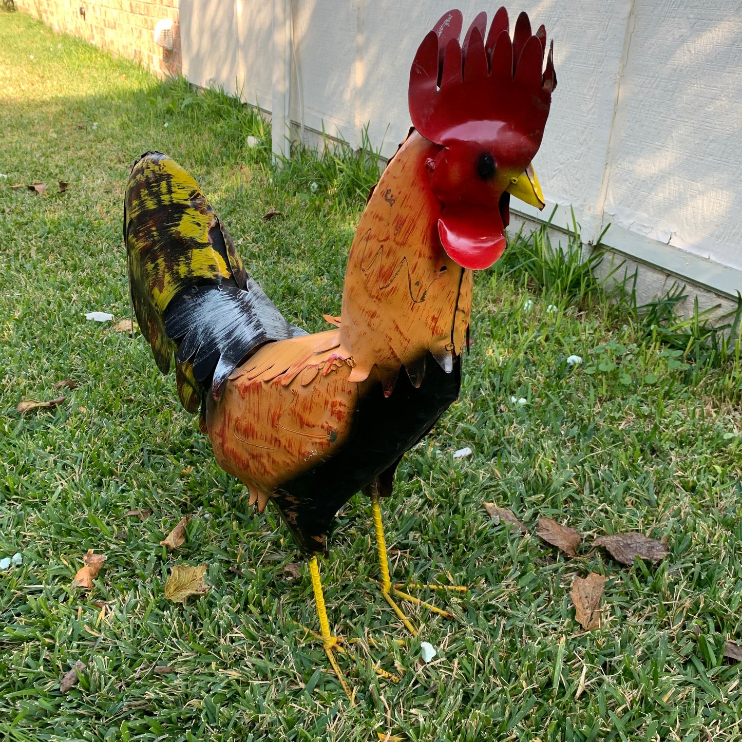 #34-025 RUSTIC ORANGE RED ROOSTER 18",30",40" GARDEN METAL ANIMAL SCULPTURE METAL DECOR ORNAMENT 16"L x 20" high
