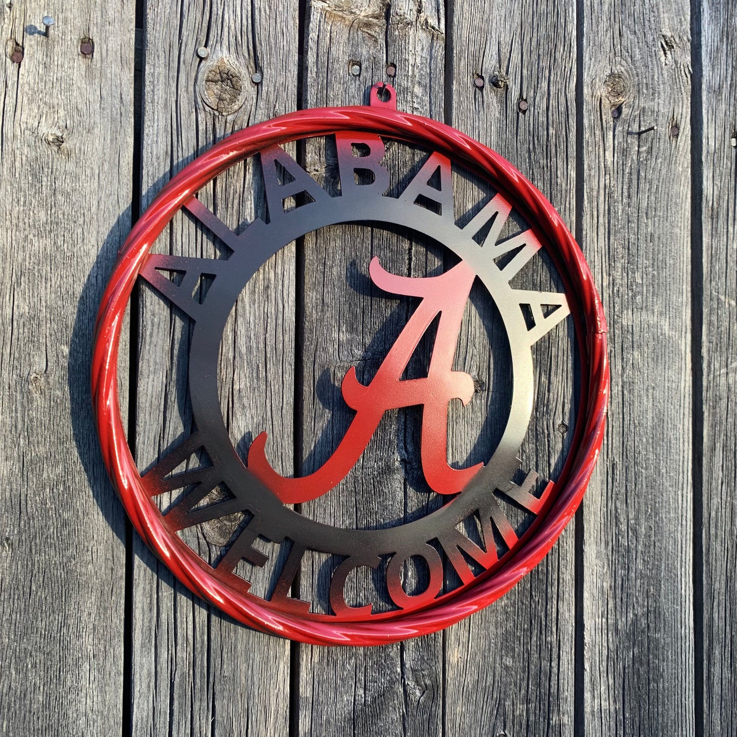 ALABAMA WELCOME RED & BLACK CUSTOM METAL VINTAGE SIGN TEAM HANDMADE