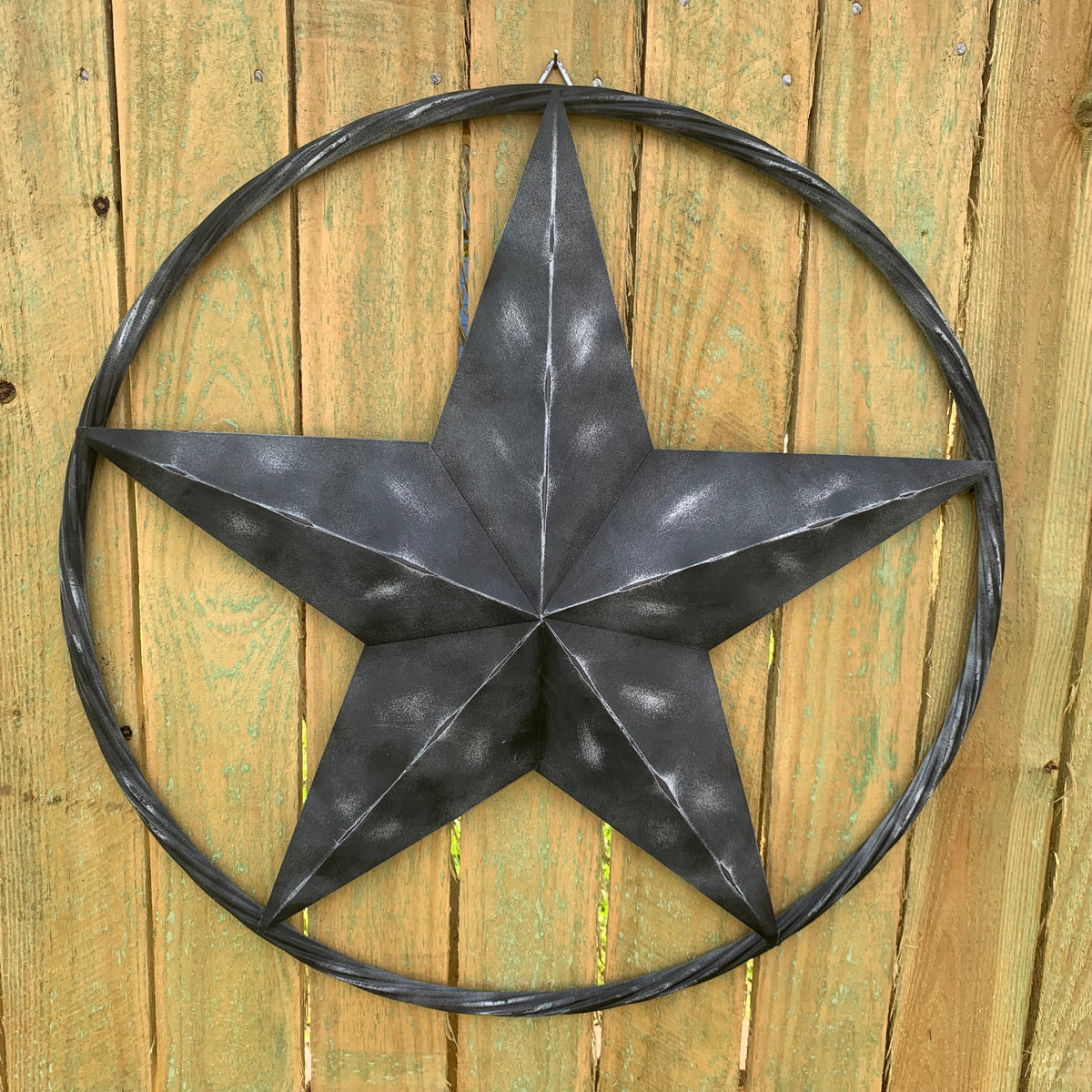 RUSTIC BLACK DISTRESSED TWO TONE BARN LONE STAR ROPE RING METAL WALL ART WESTERN HOME DECOR HANDMADE