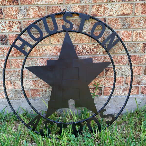 HOUSTON ASTROS CUSTOM METAL VINTAGE CRAFT SIGN TEAM ALL RUSTIC BLACK HANDMADE 12",18",24",32"