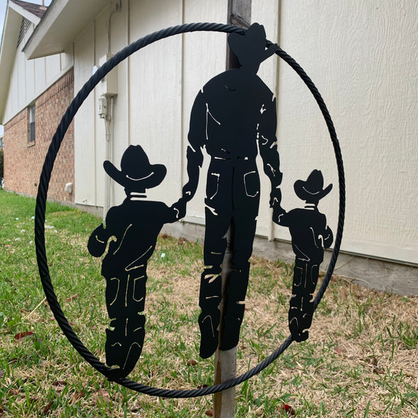 24" FATHER & 2 SON LASER CUT METAL WALL ART CUSTOM VINTAGE CRAFT RUSTIC BLACK HAND MADE