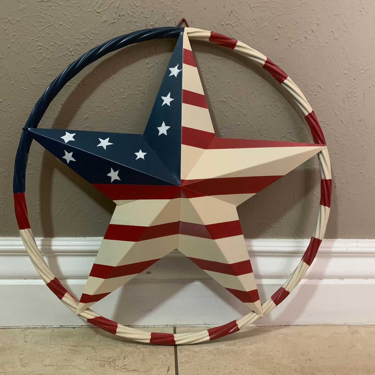 AMERICAN USA FLAG BARN STAR METAL RED IVORY BEIGE BLUE STAR12",16",24",32"36",38",40",48"