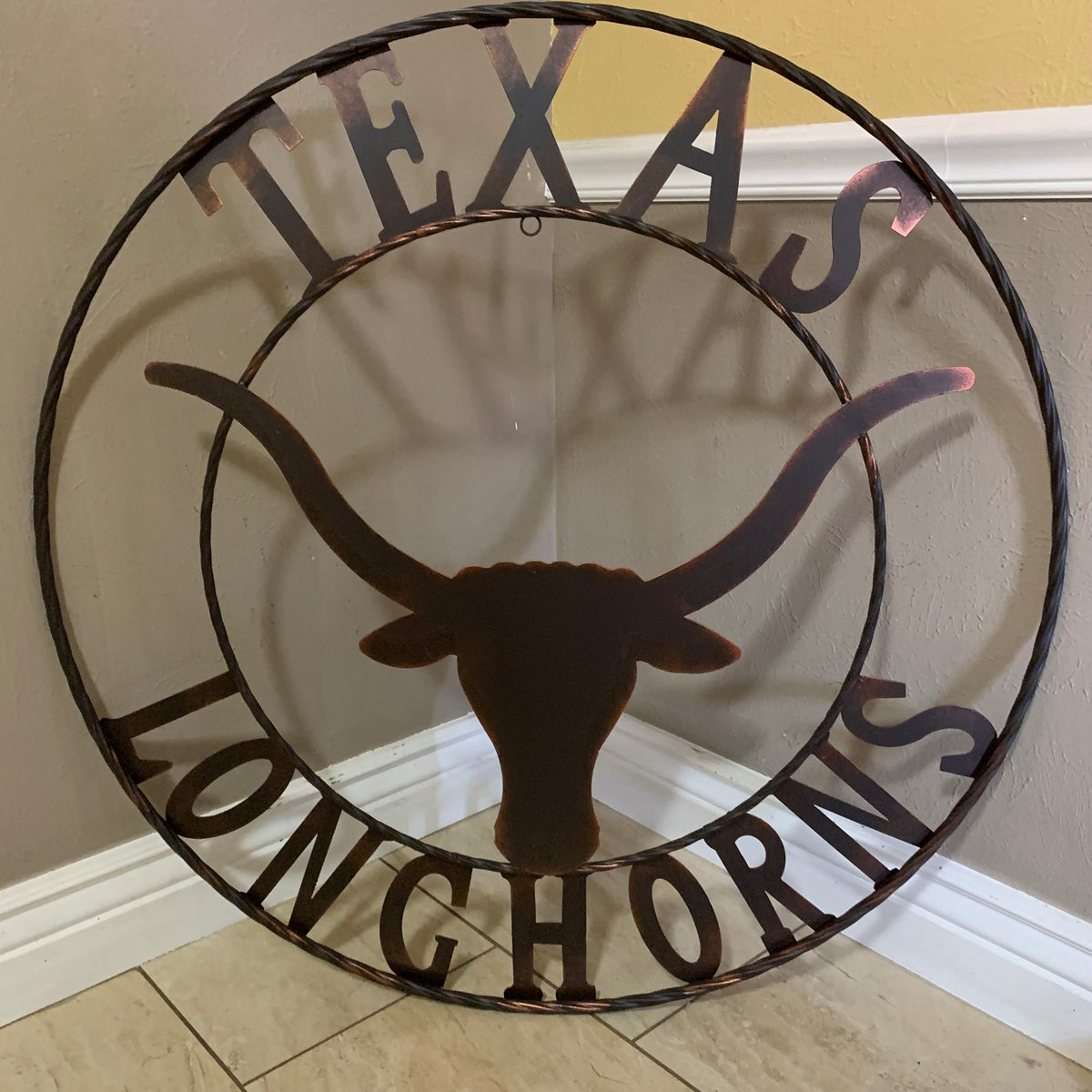 TEXAS LONGHORNS CUSTOM METAL VINTAGE CRAFT SIGN TEAM ART WESTERN HOME DECOR RUSTIC BRONZE HANDMADE #EH12565