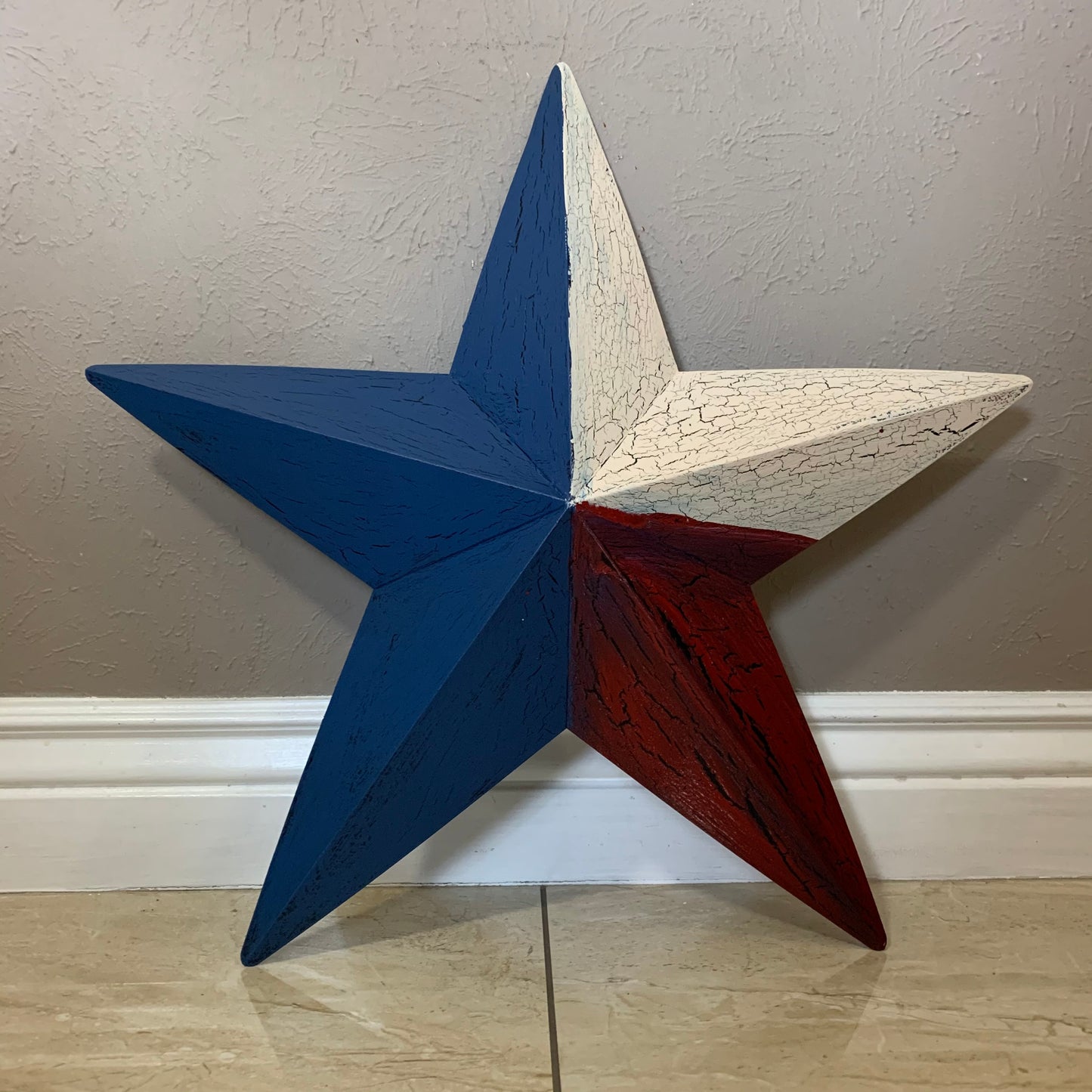 CRACKLE STYLE RED BEIGE & BLUE METAL BARN STAR METAL WALL ART WESTERN HOME DECOR RUSTIC NEW
