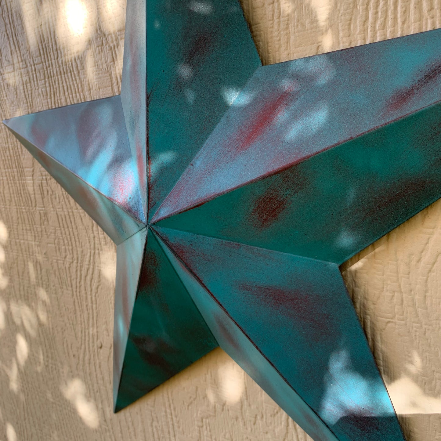 #EH10480 TURQUOISE DISTRESSED TWO TONE BARN STAR METAL ART WESTERN HOME DECOR HANDMADE NEW