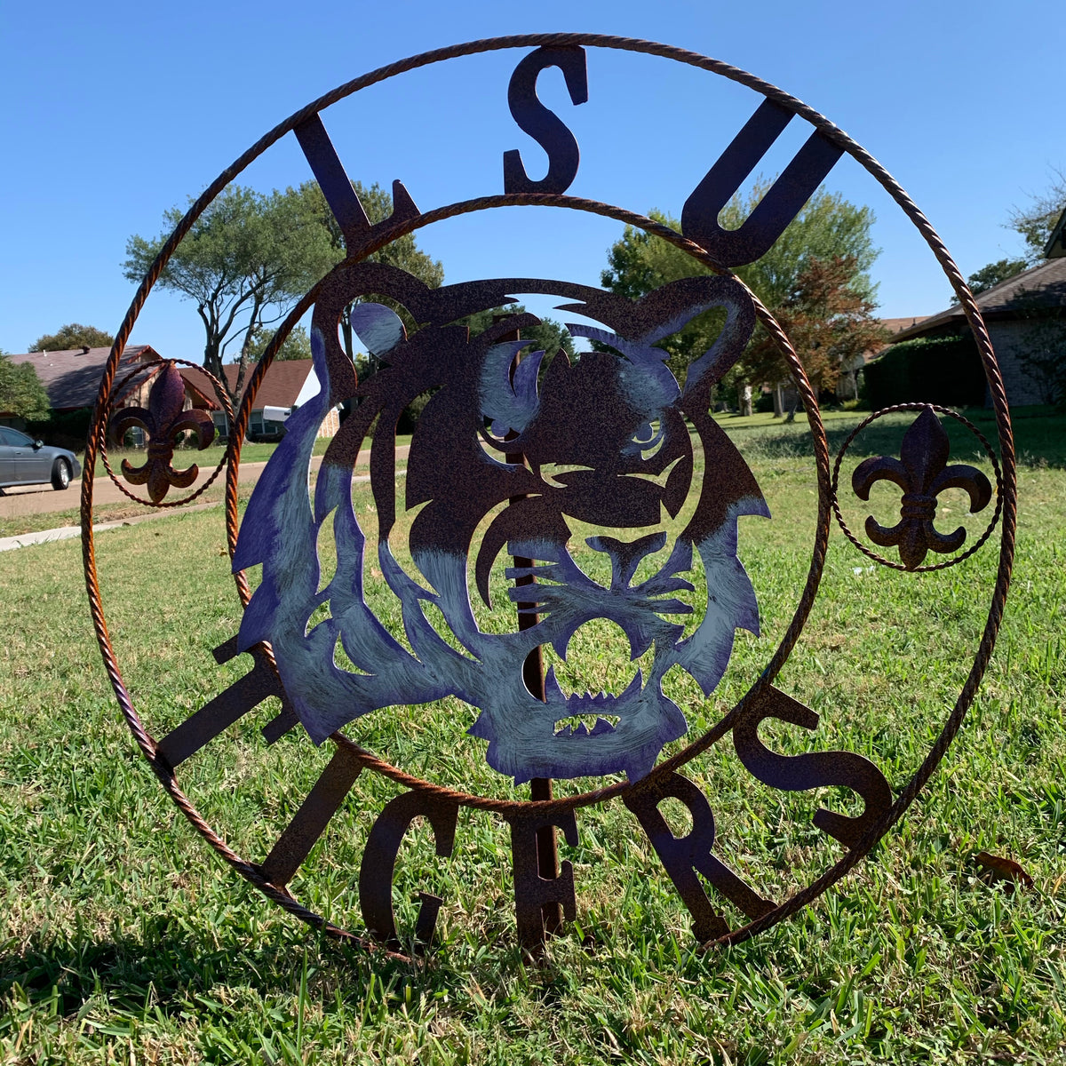 LSU TIGERS PURPLE WHITE CUSTOM METAL VINTAGE CRAFT SIGN TEAM WALL ART WESTERN HOME DECOR HANDMADE
