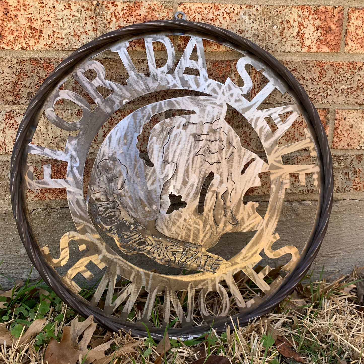 FSU FLORIDA STATE SEMINOLES INDIAN CUSTOM RAW METAL VINTAGE CRAFT TEAM SIGN HANDMADE