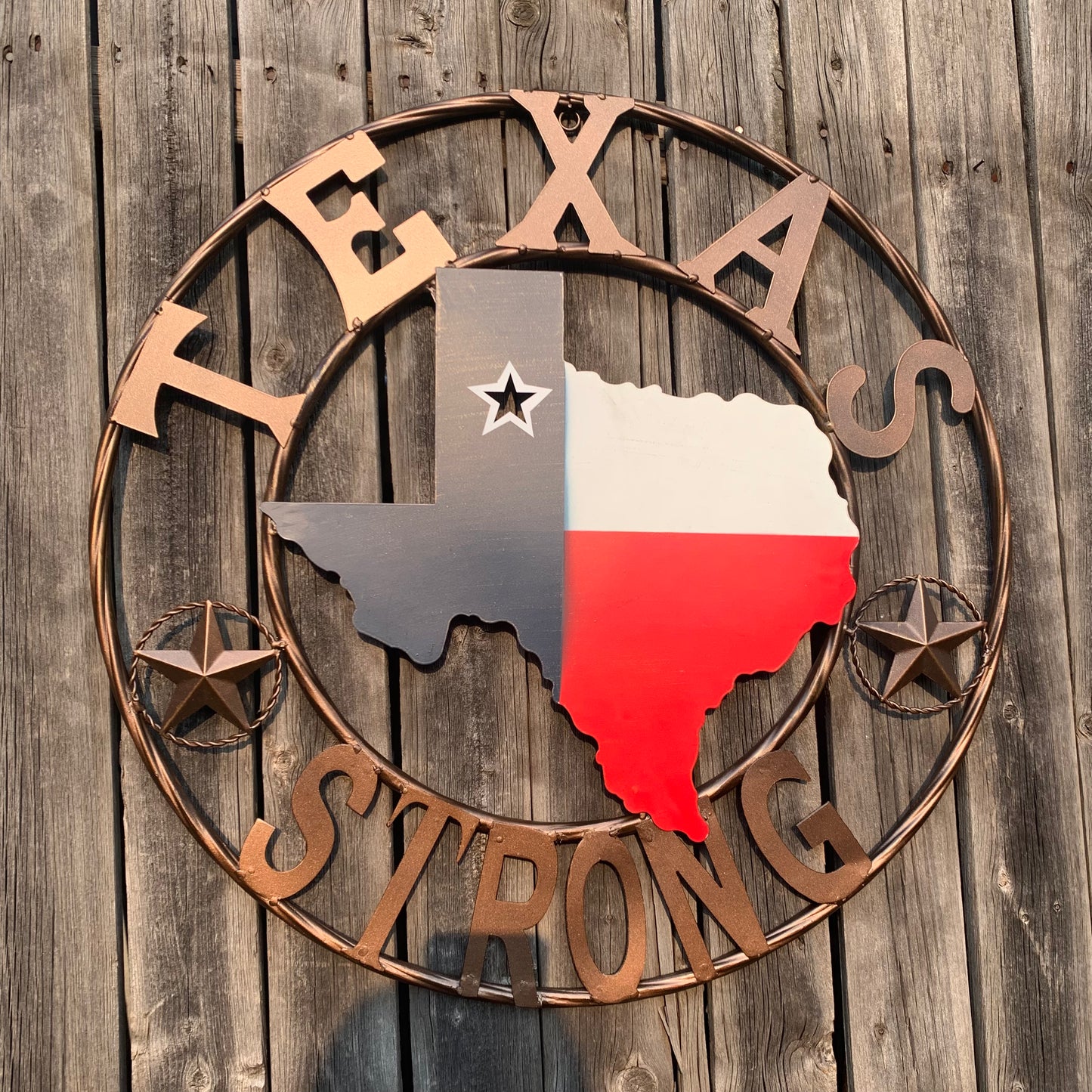 TEXAS STRONG BARN METAL WALL ART SIGN WESTERN HOME DECOR RED WHITE BLUE HANDMADE #EH13213