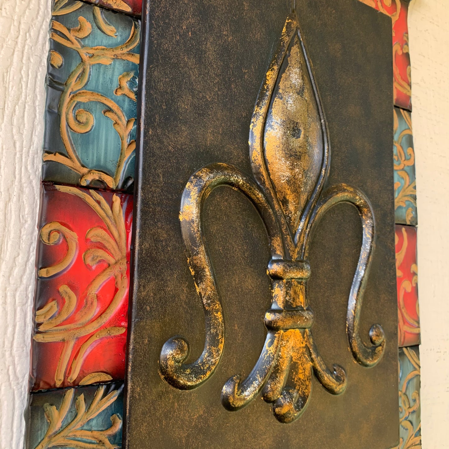 RA7868 FLEUR DE LIS SQUARE WALL DECOR WESTERN HOME DECOR 24" X 16" HANDMADE NEW