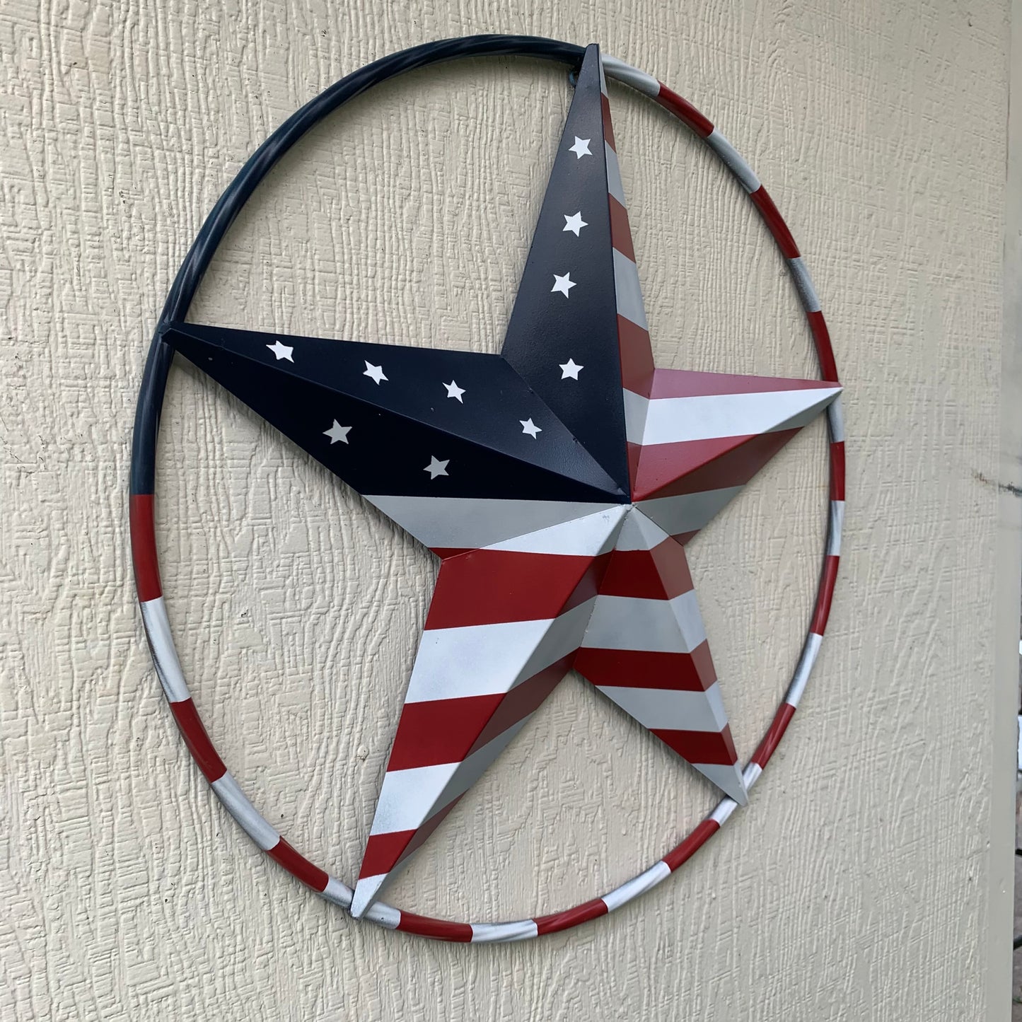USA FLAG STAR AMERICAN FLAG METAL3D TWIST ROPE RING RED WHT BLUE WESTERN HOME DECOR HANDMADE #EH11925, 12",24",36",48"