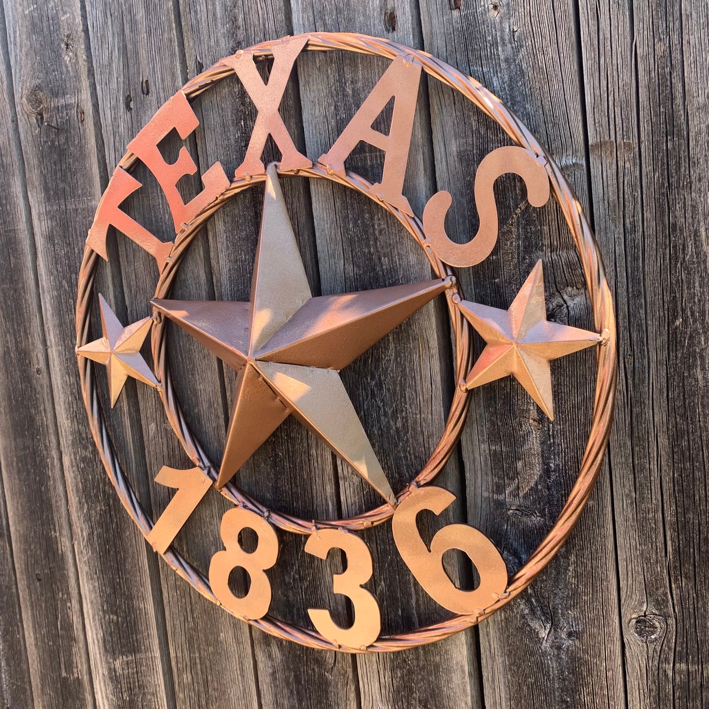 16", 20", 24", 32" TEXAS 1836 HAMMERED COPPER  BARN STAR METAL WALL WESTERN HOME DECOR RED WHITE BLUE ART