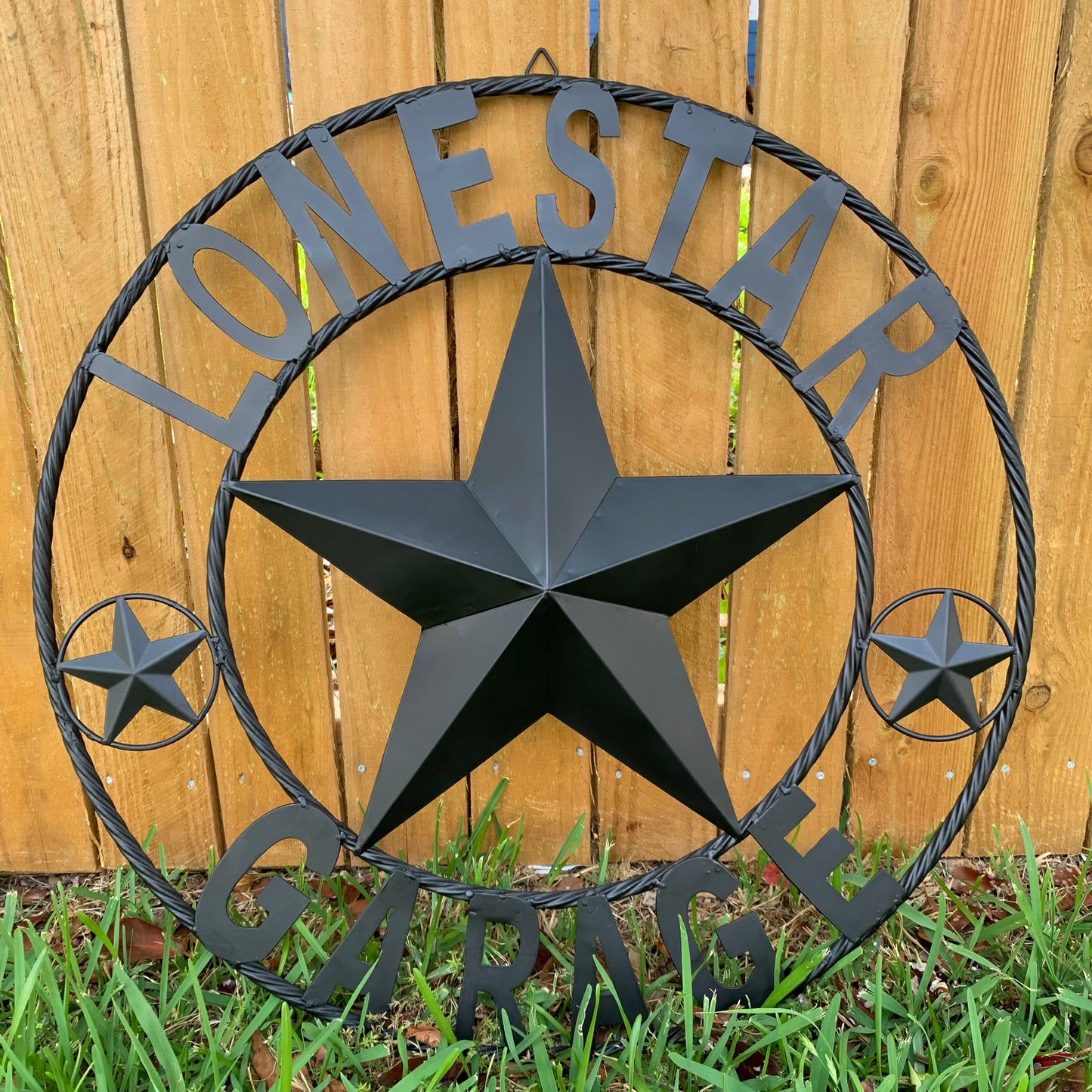 LONESTAR GARAGE STYLE CUSTOM BARN NAME STAR LONESTAR GARAGE METAL NAME BARN STAR WITH TWISTED ROPE RING 3d STAR ART WESTERN HOME DECOR RUSTIC BROWN