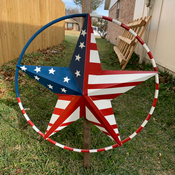 PEACE STAR METAL RED WHT BLUE STAR WESTERN HOME DECOR HANDMADE 12",16",24",32"36",38",40",48"