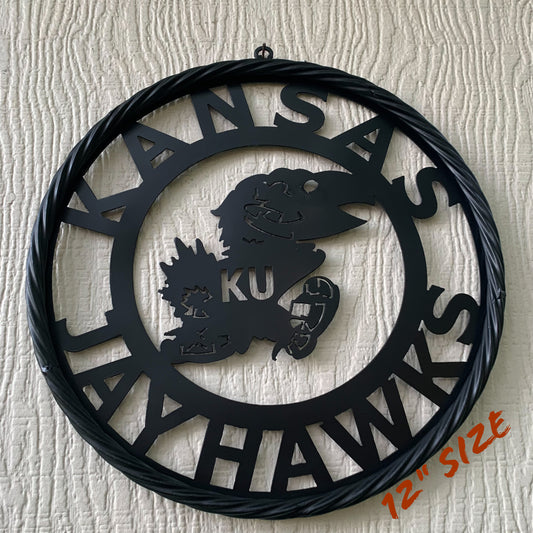 KANSAS JAYHAWKS BLACK METAL CUSTOM VINTAGE CRAFT WALL ART TEAM SIGN HANDMADE