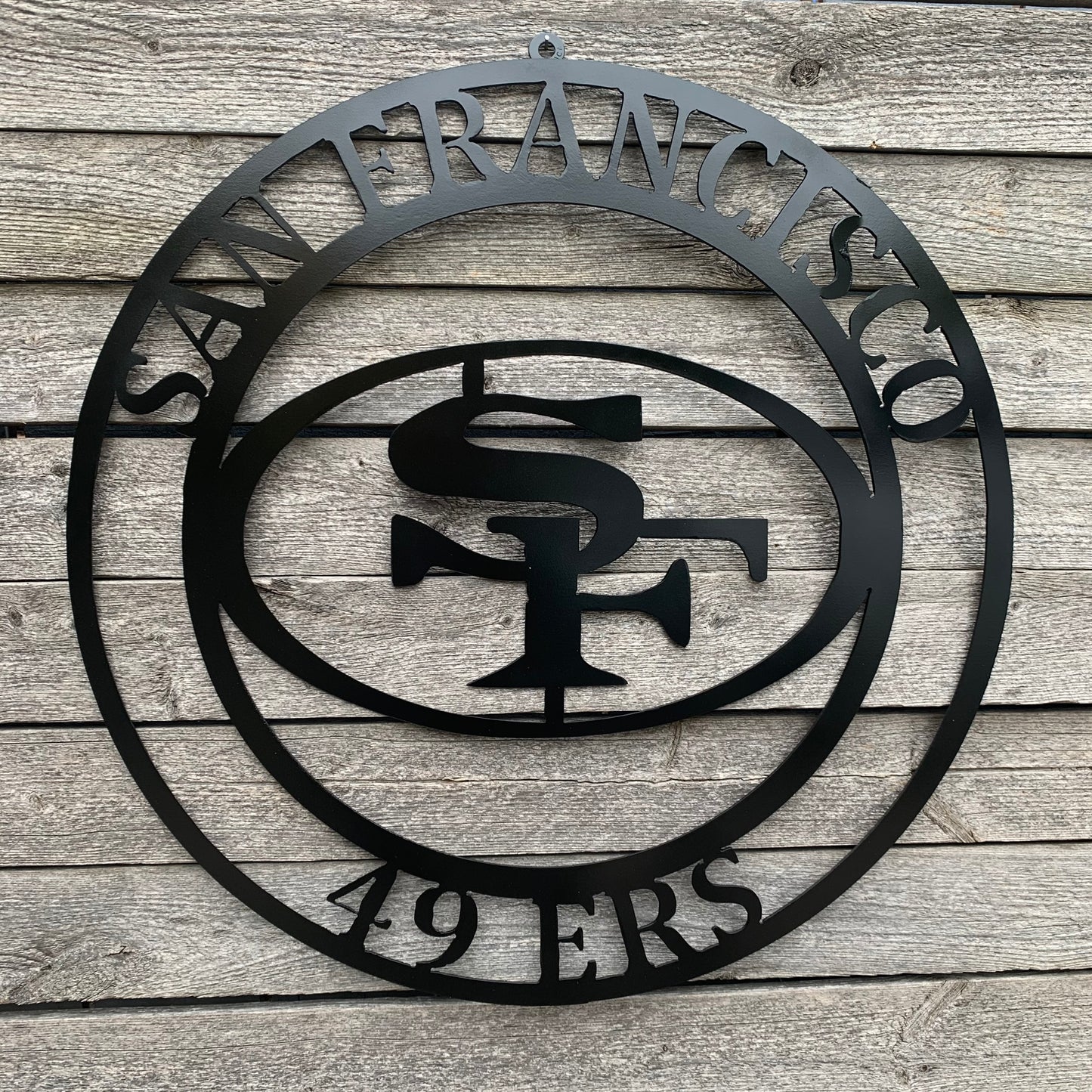 SAN FRANCISCO 49ERS METAL CUSTOM VINTAGE CRAFT TEAM SIGN RUSTIC BLACK HAND MADE IN USA 18",24",36",40",50"