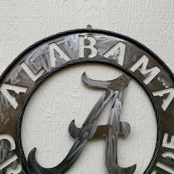 ALABAMA CRIMSON TIDE RAW METAL LASER CUT  WIDE BAND RING CUSTOM METAL VINTAGE TEAM CRAFT HANDMADE