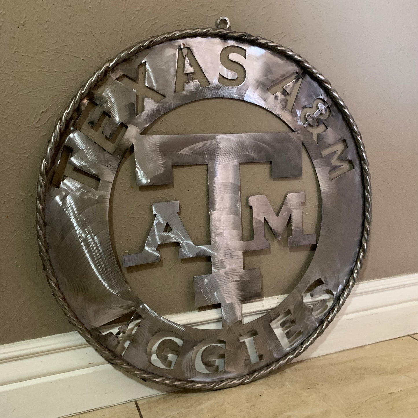TEXAS A&M WIDE BAND RAW METAL CUSTOM VINTAGE CRAFT WALL ART TEAM SIGN HANDMADE