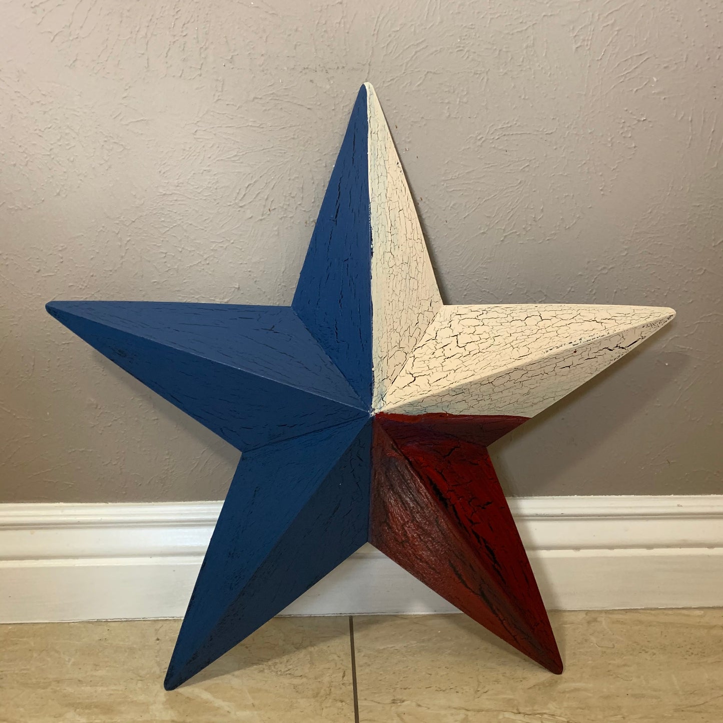 CRACKLE STYLE RED BEIGE & BLUE METAL BARN STAR METAL WALL ART WESTERN HOME DECOR RUSTIC NEW