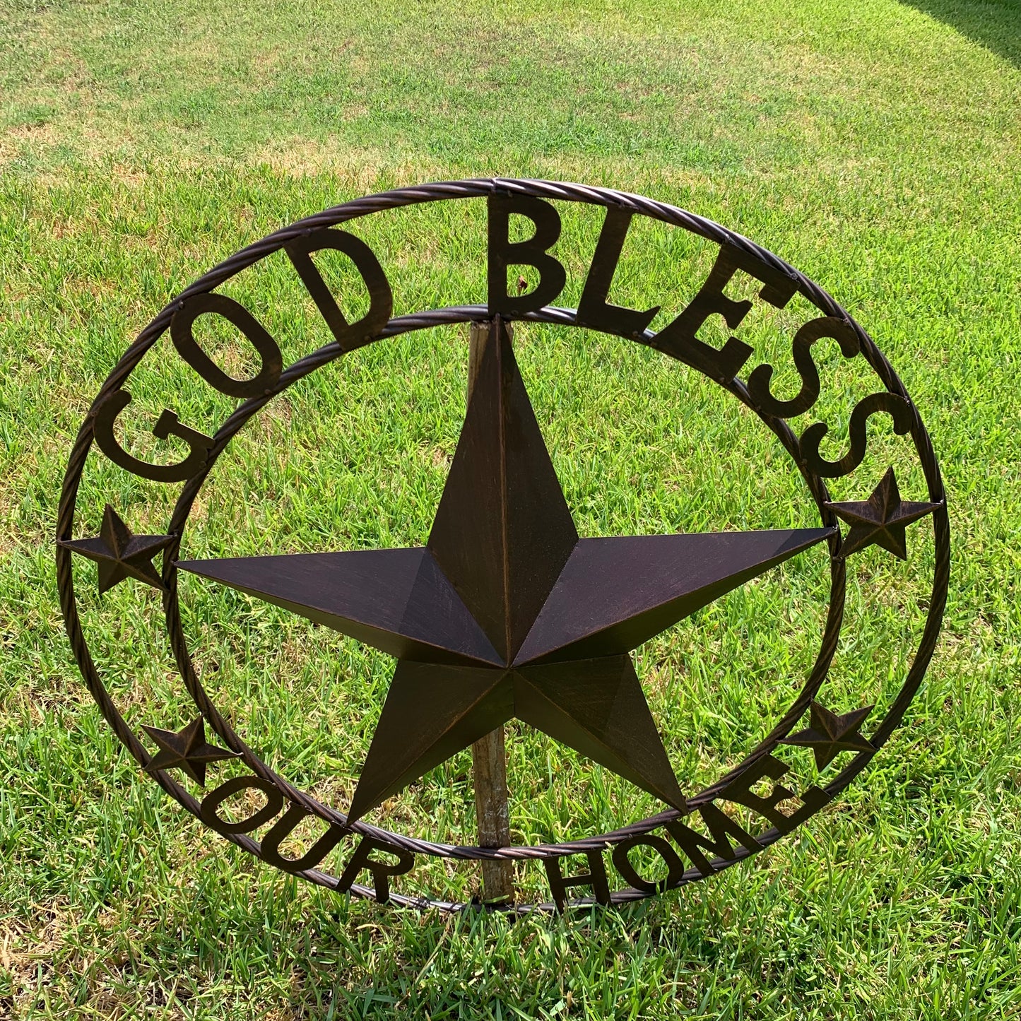 GOD BLESS OUR HOME BARN STAR METAL LONE STAR TWISTED ROPE RING WESTERN HOME DECOR HANDMADE #EH11040
