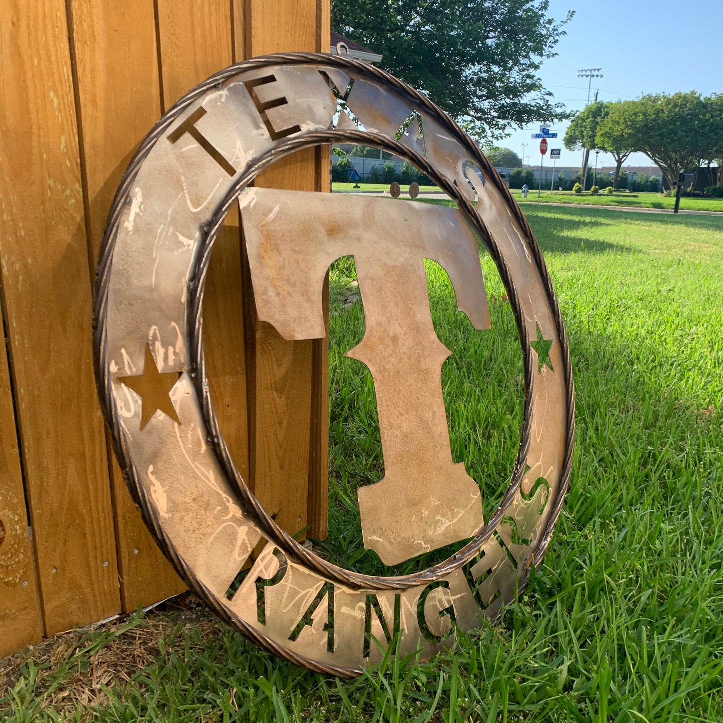 12", 18", 24", 32" TEXAS RANGERS CUSTOM RAW METAL VINTAGE CRAFT TEAM SIGN WIDE BAND RING DISC HANDMADE