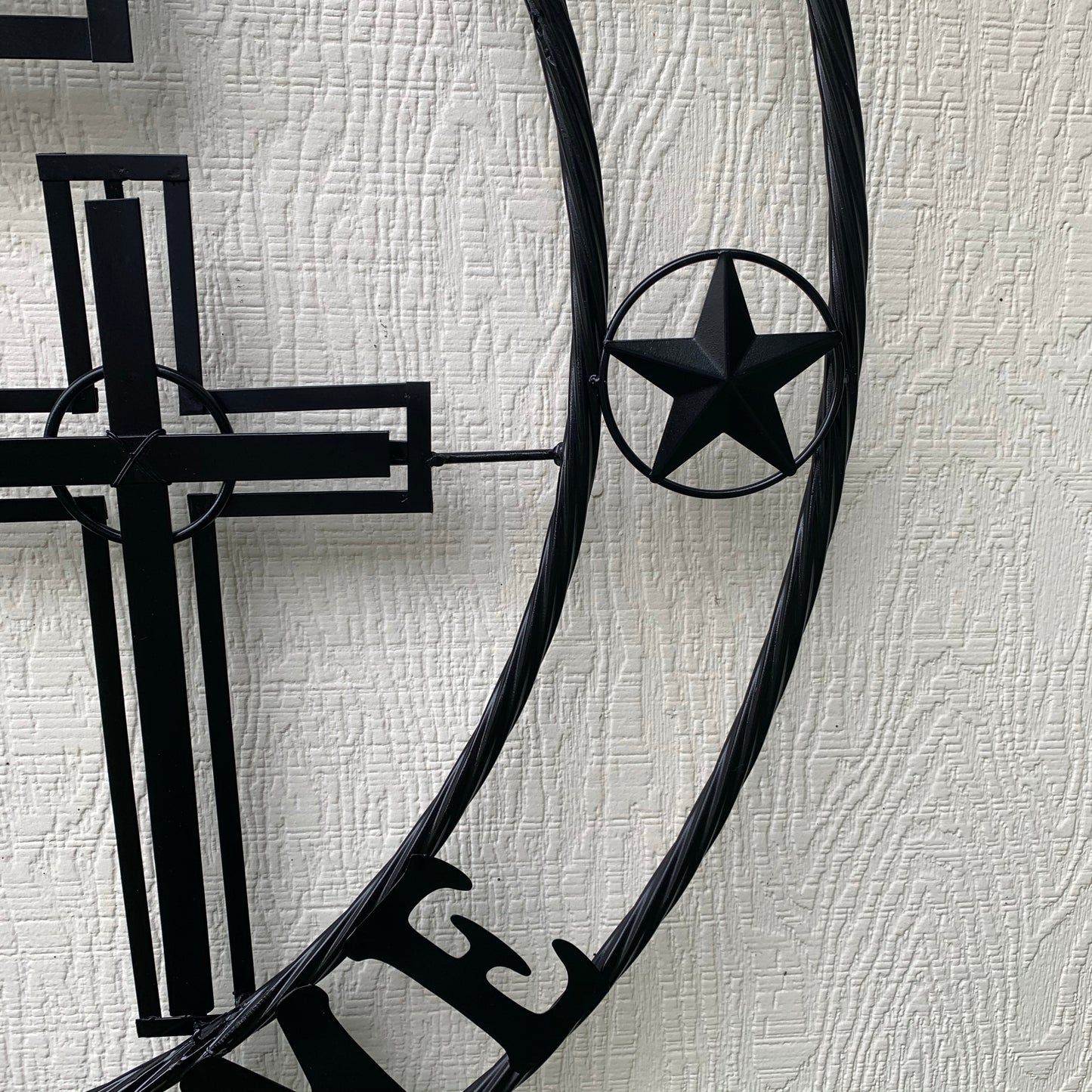 40"GOD BLESS OUR HOME CRUCIFIX CROSS METAL WALL ART BLACK HANDMADE NEW
