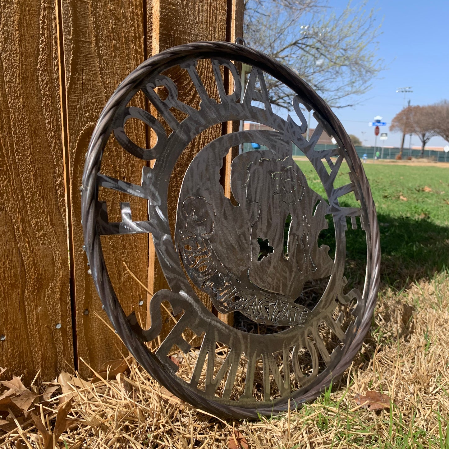 FSU FLORIDA STATE SEMINOLES INDIAN CUSTOM RAW METAL VINTAGE CRAFT TEAM SIGN HANDMADE