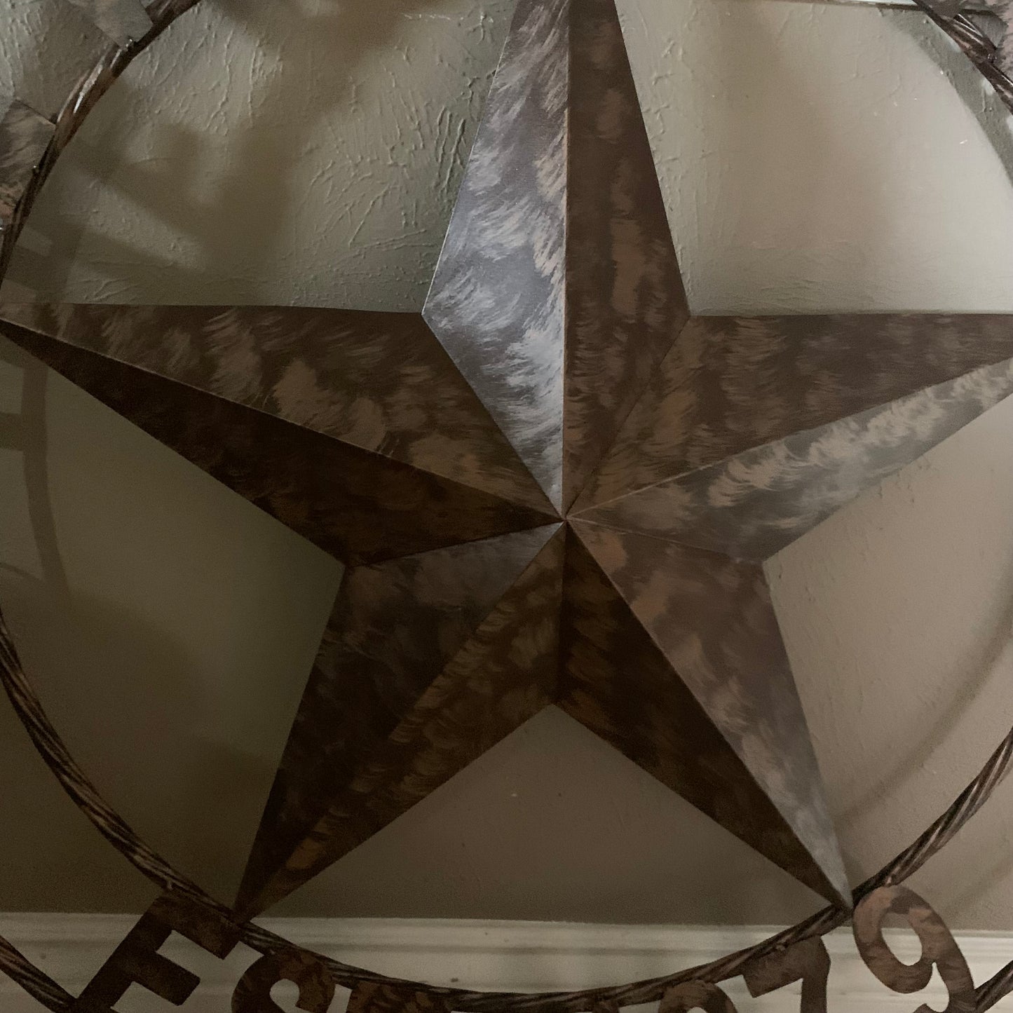 COLOMINA STYLE YOUR CUSTOM NAME BARN STAR BRONZE BRUSH COPPER METAL STAR 3d TWISTED ROPE RING COLOMINA WESTERN HOME DECOR RUSTIC VINTAGE HANDMADE 24",32",36",40",42",44",46",50"