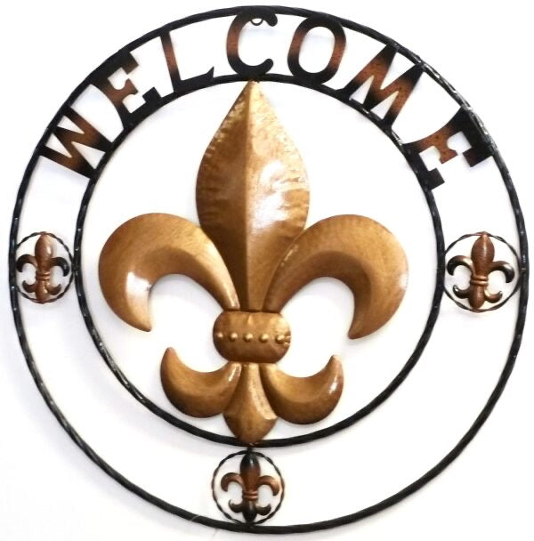 24", 32" WELCOME FLEUR DE LIS METAL WALL ART WESTERN HOME DECOR GOLD & BLACK #EH10251