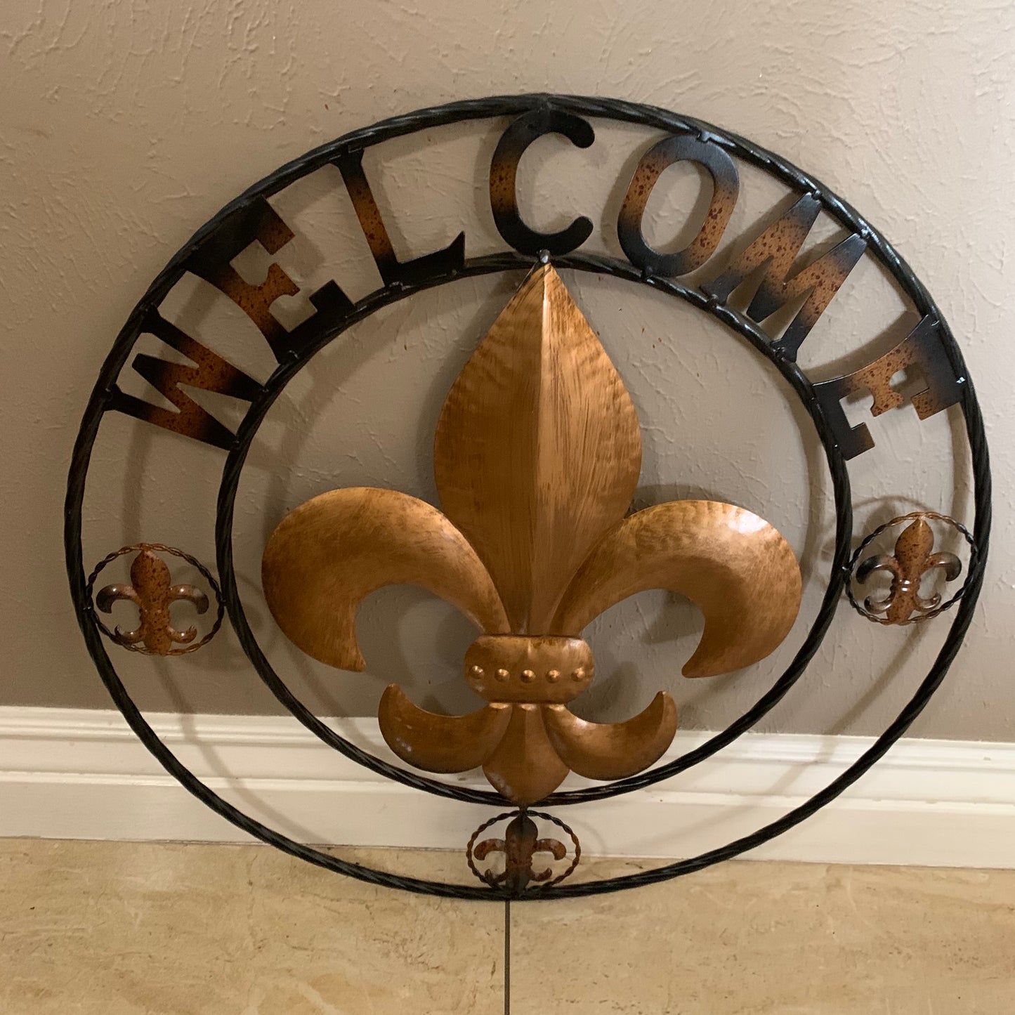 24", 32" WELCOME FLEUR DE LIS METAL WALL ART WESTERN HOME DECOR GOLD & BLACK #EH10251