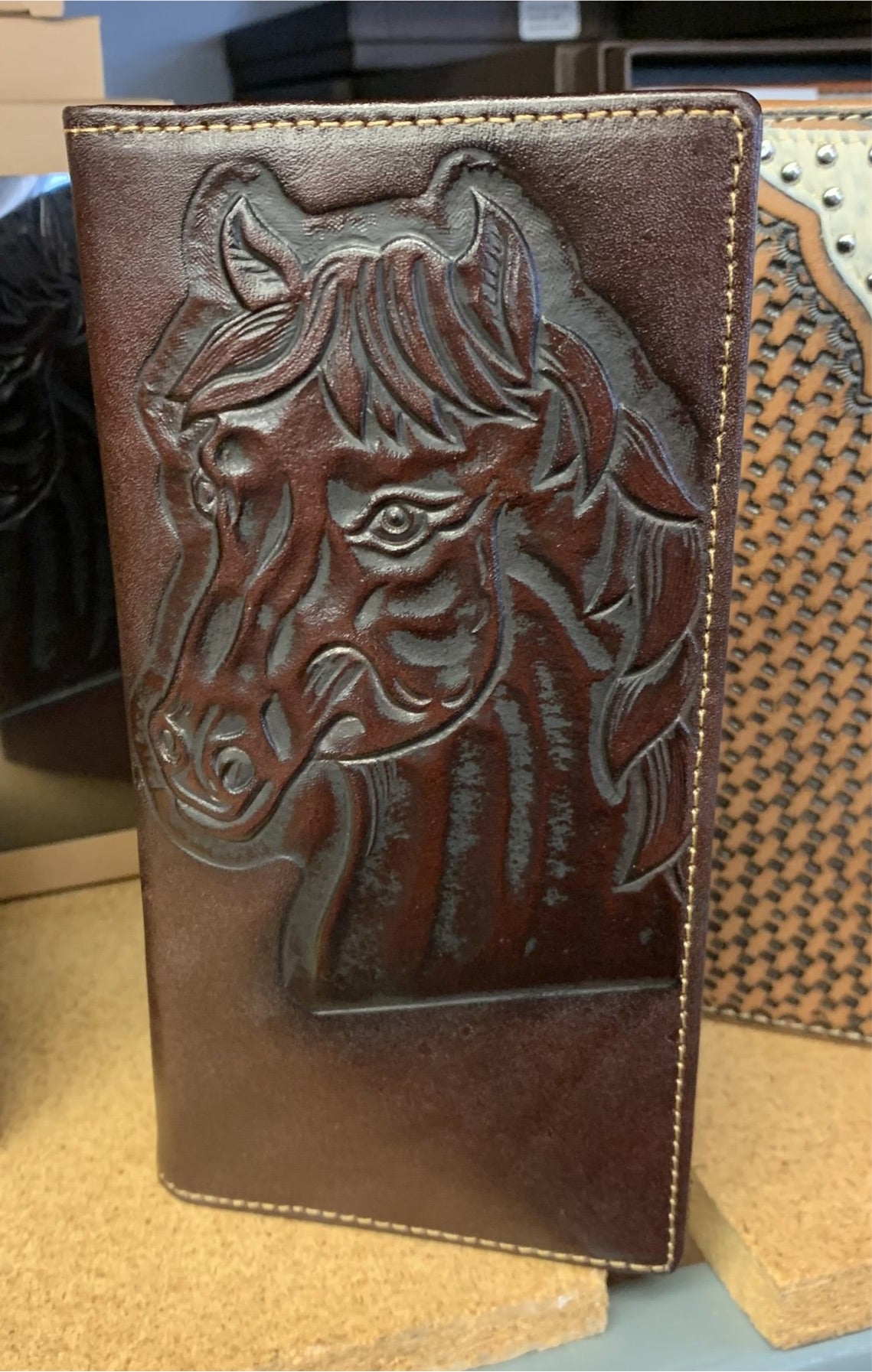 GENUINE LEATHER WESTERN CHECKBOOK MEN'S WALLET WESTERN FASHION