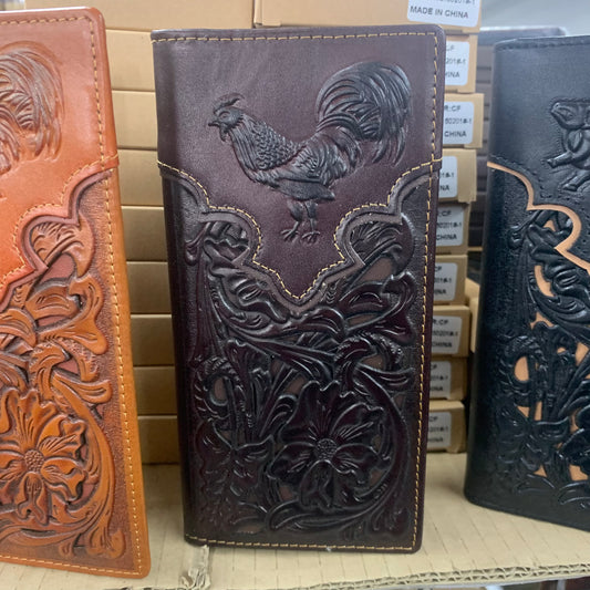 GENUINE LEATHER WESTERN CHECKBOOK MEN'S WALLET WESTERN FASHION