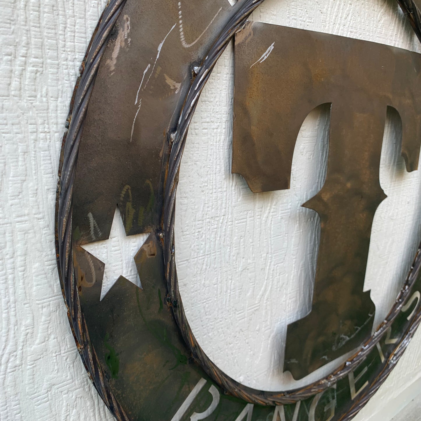 12", 18", 24", 32" TEXAS RANGERS CUSTOM RAW METAL VINTAGE CRAFT TEAM SIGN WIDE BAND RING DISC HANDMADE