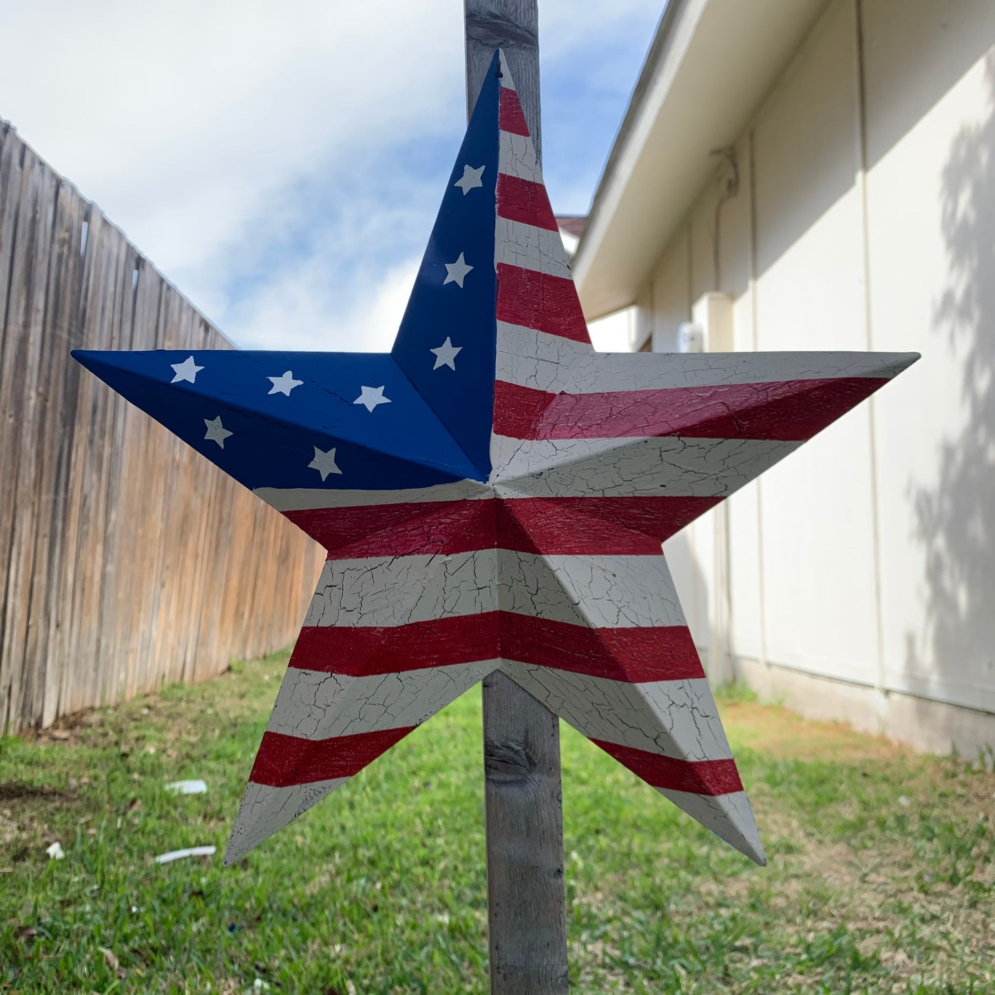 CRACKLE STAR RED WHITE BLUE Metal Wall Art Western Home Decor Handmade 9",12",16",24",30",34",36"