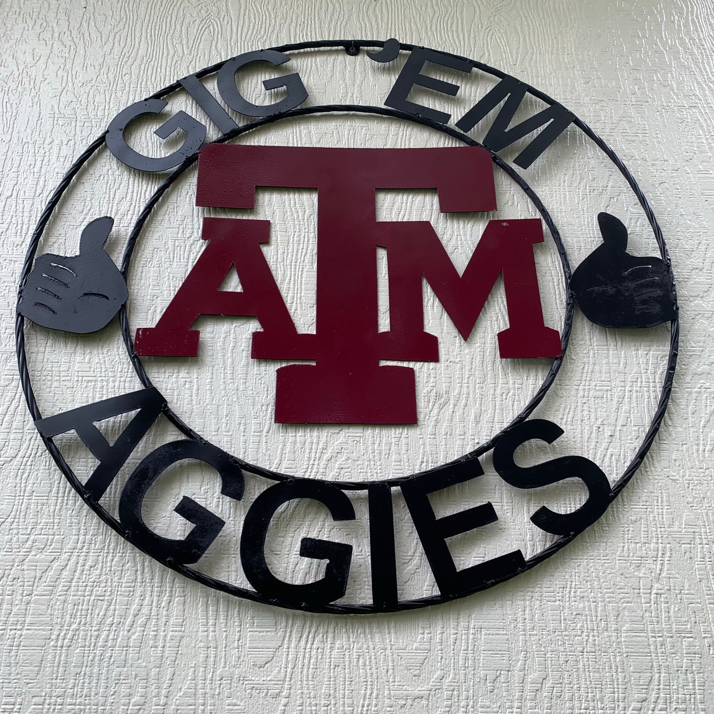 TEXAS A&M, GIGEM AGGIES THUMBS UP METAL CUSTOM VINTAGE CRAFT TEAM SIGN HANDMADE