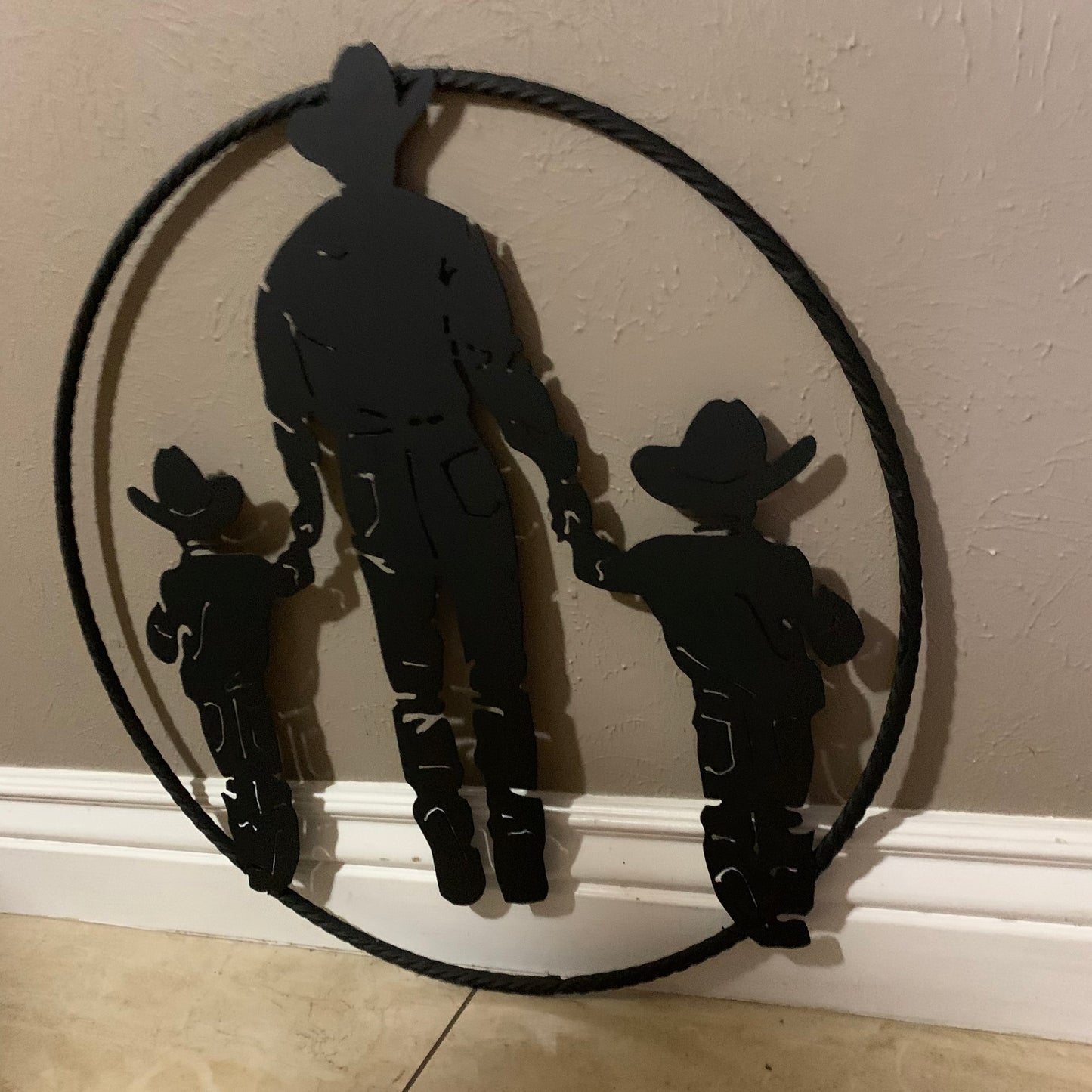 24" FATHER & 2 SON LASER CUT METAL WALL ART CUSTOM VINTAGE CRAFT RUSTIC BLACK HAND MADE