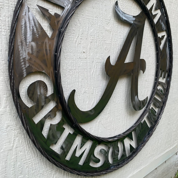 ALABAMA CRIMSON TIDE RAW METAL LASER CUT  WIDE BAND RING CUSTOM METAL VINTAGE TEAM CRAFT HANDMADE