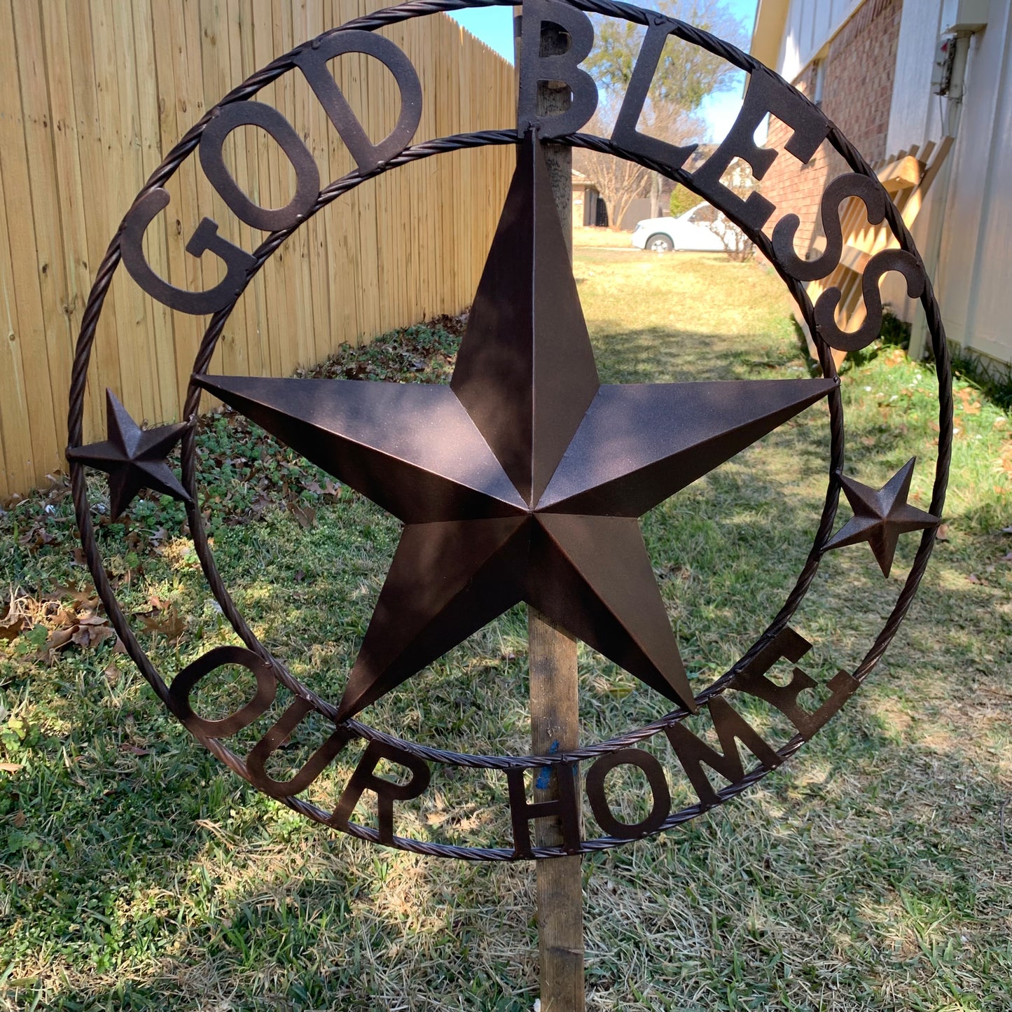 GOD BLESS OUR HOME BARN METAL STAR TWISTED ROPE RING WESTERN HOME DECOR RUSTIC BRONZE HANDMADE NEW #EH11021