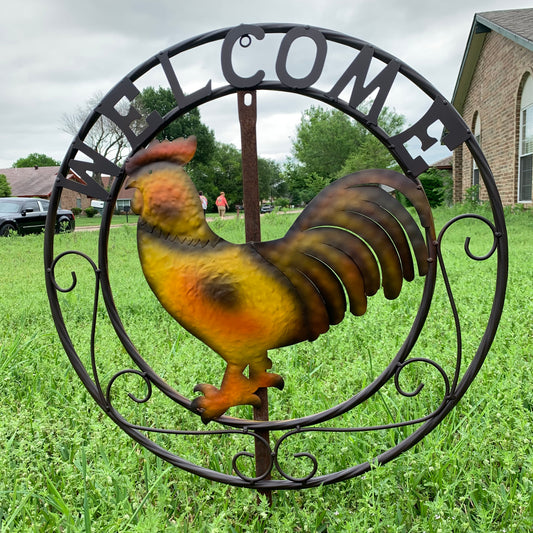 ROOSTER WELCOME 24" METAL SCROLL STYLE WESTERN HOME DECOR HANDMADE NEW-#EH10143