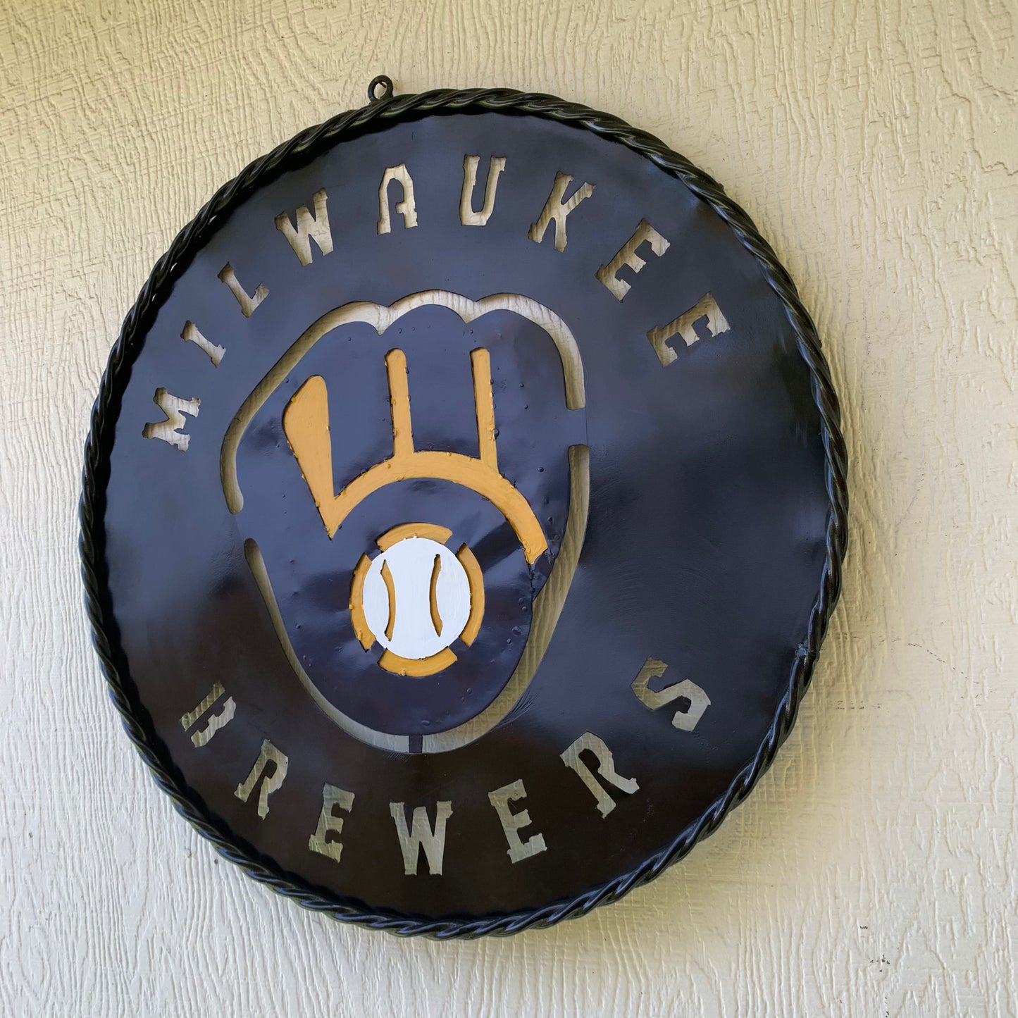24" MILWAUKEE BREWERS WIDE BAND DISC CUSTOM METAL VINTAGE CRAFT TEAM SPORTS SIGN HANDMADE