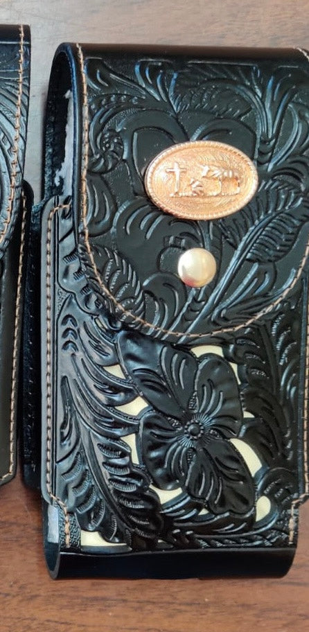 7" COWBOY CHURCH BLACKLEATHER POUCH EXTRA LARGE  BELT LOOP HOLSTER CELL PHONE CASE UNIVERSAL OVERSIZE #WS - FREE SHIPPING